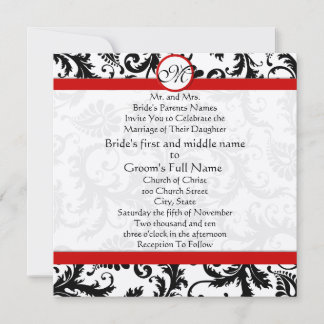 Black and White Vintage Floral Damask Wedding Invitation