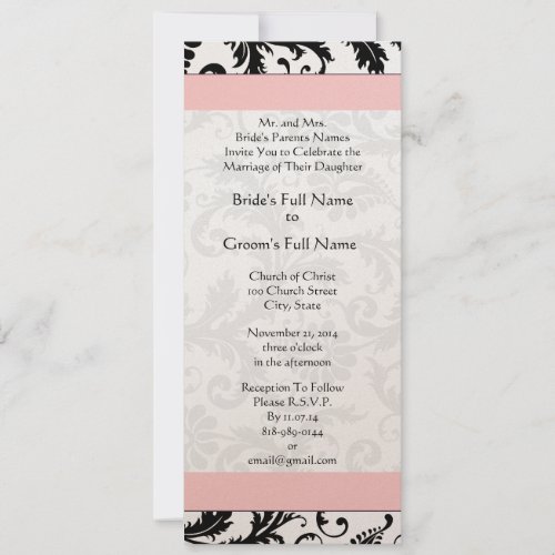 Black and White Vintage Floral Damask Wedding Invitation