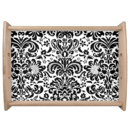 Black and white vintage floral damasks pattern serving tray
