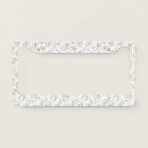 Black and White Vintage Floral Face Line Pattern 2 License Plate Frame