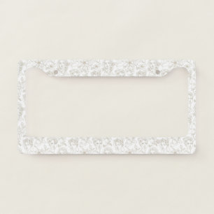 Black and White Vintage Floral Face Line Pattern 4 License Plate Frame