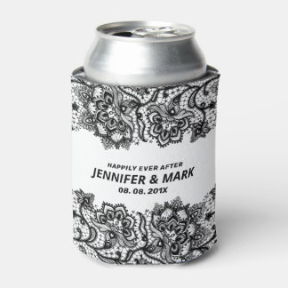 Black and white vintage floral lace border can cooler
