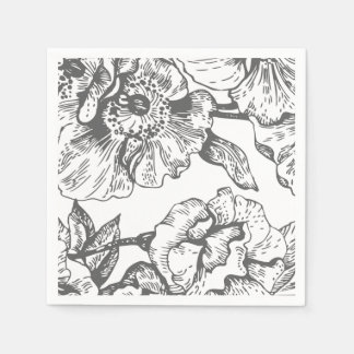 Black and White Vintage Floral Napkins