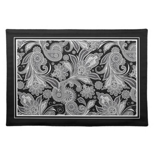 Black And White Vintage Floral Paisley Pattern Placemat