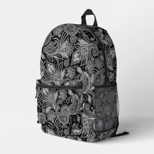 Black and white vintage floral paisley printed backpack