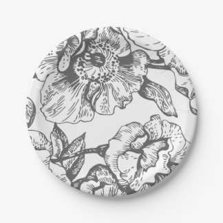 Black and White Vintage Floral Plates
