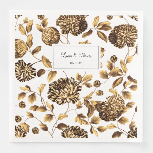 Black And White Vintage Floral Vine Wedding Paper Dinner Napkins