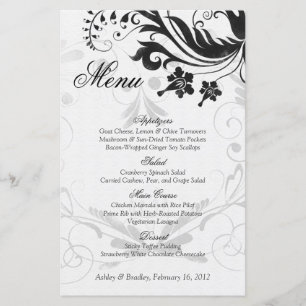 Black and White Vintage Floral Wedding Menu Card