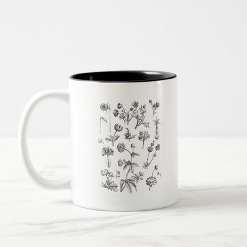 Black and White Vintage Flower Two_Tone Coffee Mug