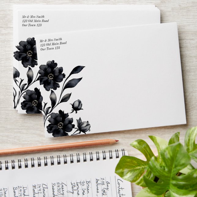 Black and white vintage flowers matching envelope (Stacked)
