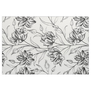 Black and white vintage flowers pattern fabric