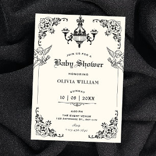 Black and white Vintage gothic angels baby shower Invitation