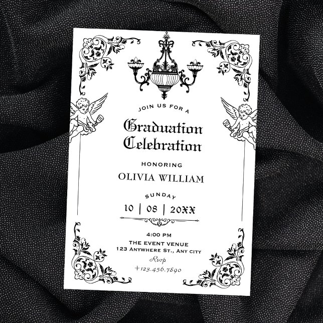 Black and white Vintage gothic arch graduation Invitation (Creator Uploaded)