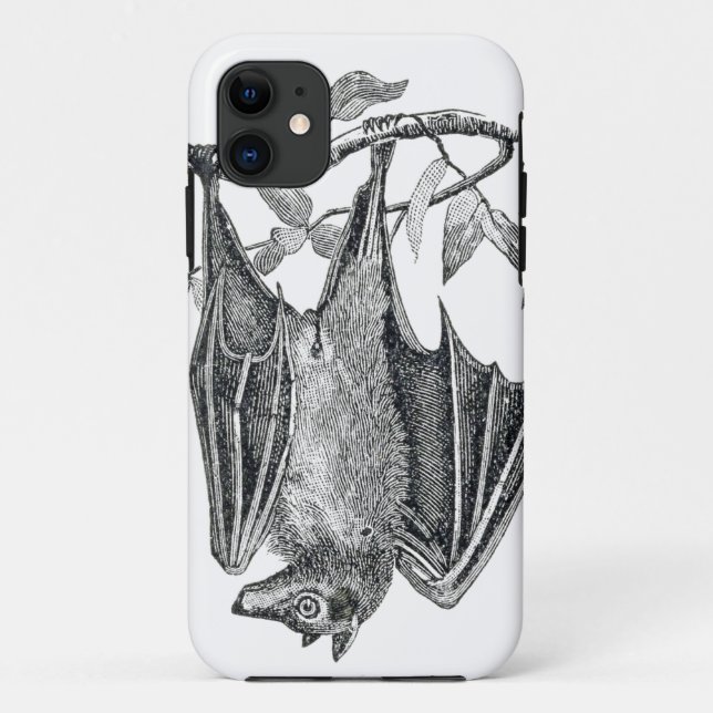 Black and White Vintage Hanging Bat iPhone Case (Back)