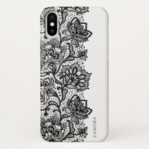 Black and white vintage lace monogram iPhone XS case
