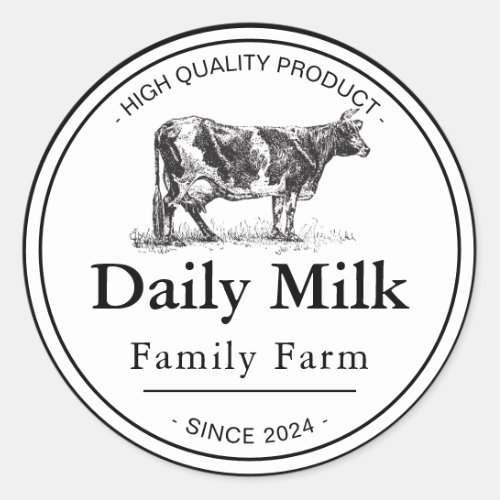 Black and White Vintage Milk Family Farm Classic Round Sticker
