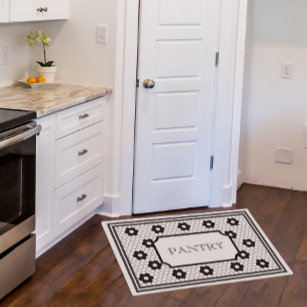 Black and White Vintage Mosaic Tile Design Pantry Doormat