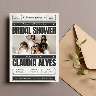 Black and White Vintage Newspaper Bridal Shower Invitation