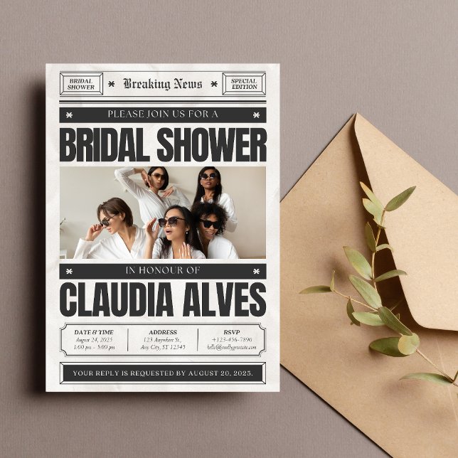 Black and White Vintage Newspaper Bridal Shower  Invitation (Creator Uploaded)