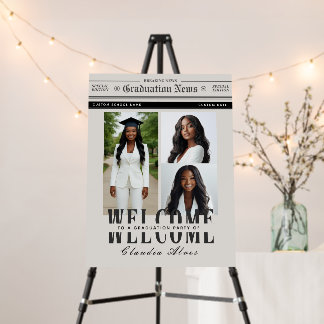 Black and White Vintage Newspaper Graduation Party Foam Board