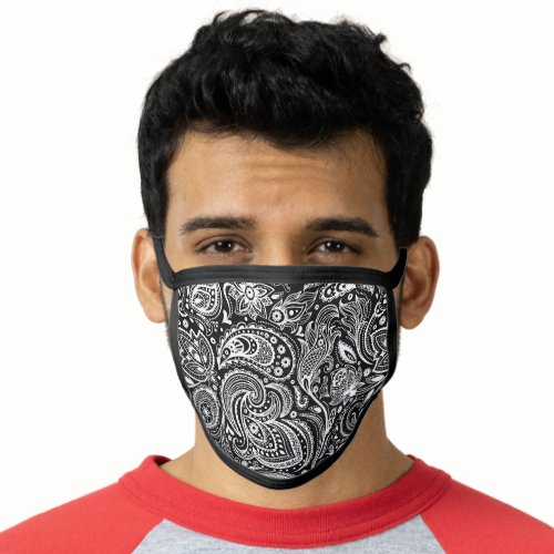 Black and white vintage paisley face mask