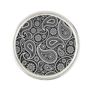 Black And White Vintage Paisley pattern Pin