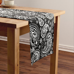 Black and white vintage paisley pattern short table runner
