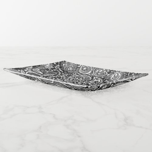 Black And White Vintage Paisley Pattern Trinket Tray