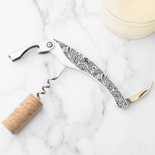 Black and white vintage paisley pattern waiters corkscrew