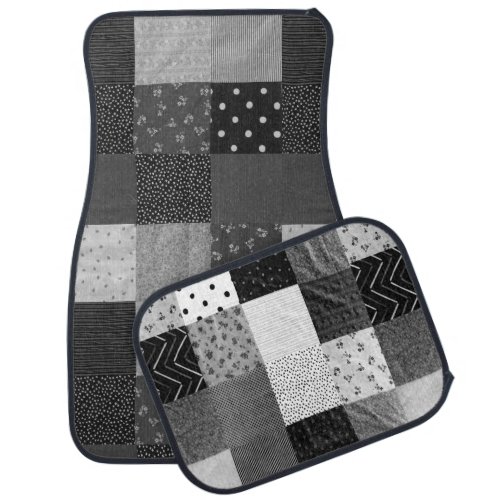 black and white vintage patchwork fabric squares car floor mat
