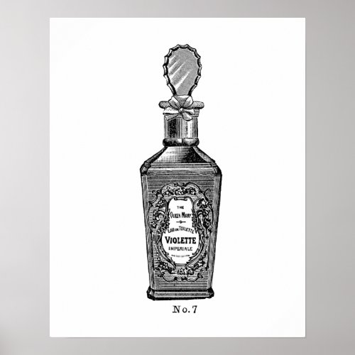 Black and white vintage perfume illustration poster