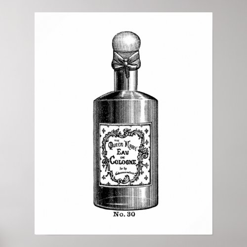 Black and white vintage perfume illustration poster