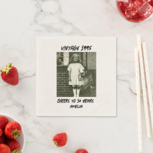 Black and white Vintage Photo Birthday Napkins
