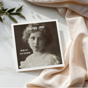 Black and white Vintage Photo Birthday Napkins