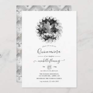 Black and White Vintage Quinceañera Invitation