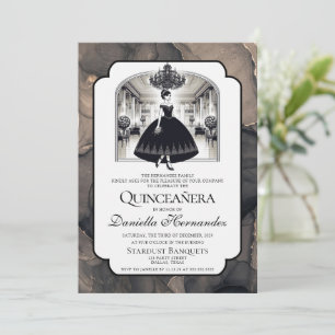 Black and White Vintage Quinceañera Invitation