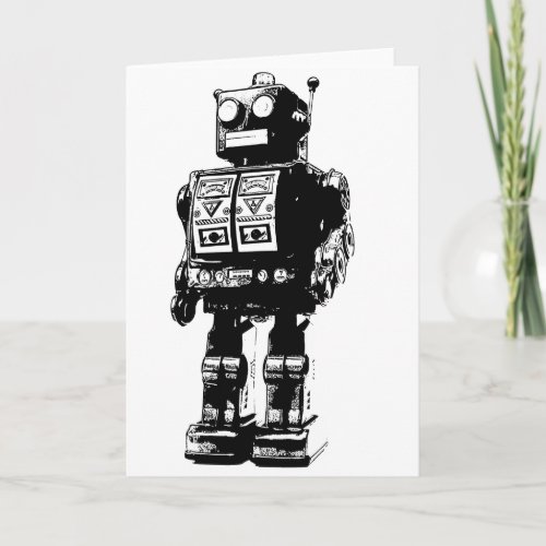 Black and White Vintage Robot Card