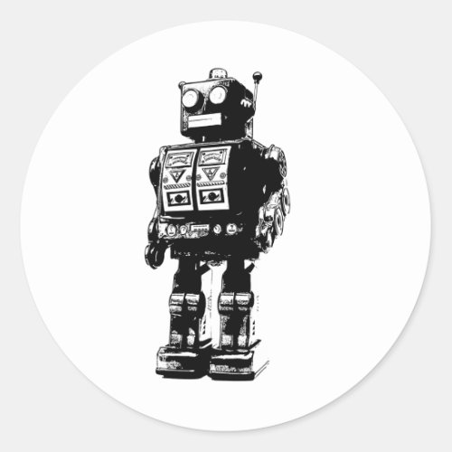 Black and White Vintage Robot Classic Round Sticker