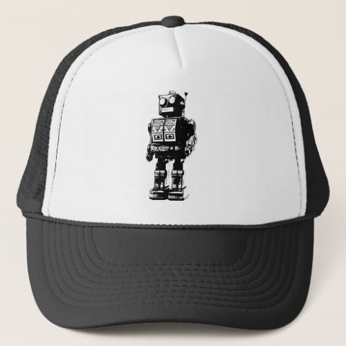 Black and White Vintage Robot Trucker Hat