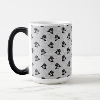 Black and White Vintage Rose Floral Pattern Color Morph Mug