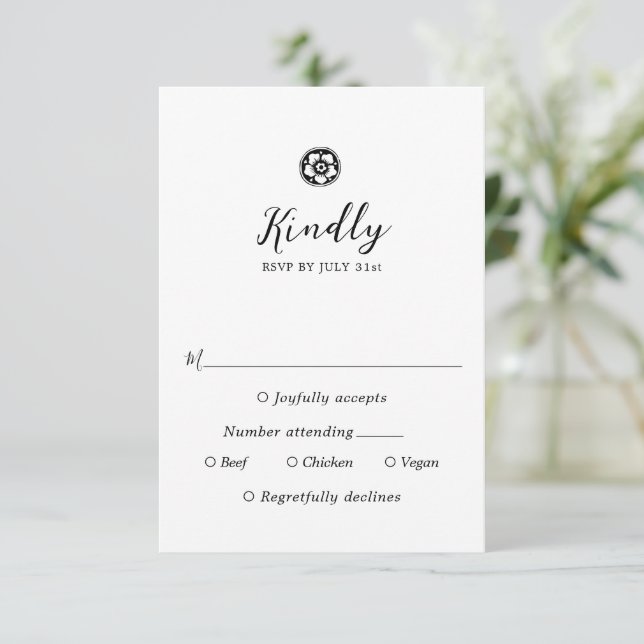 Black and White Vintage RSVP Response Card (Standing Front)
