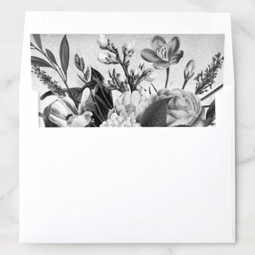 Black and White Vintage Rustic Floral Envelope Liner