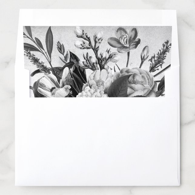 Black and White Vintage Rustic Floral Envelope Liner (In Envelope)