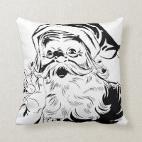 Black and White Vintage Santa Christmas Pillow