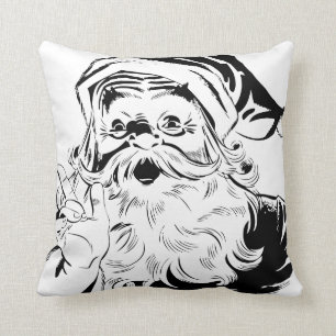 Black and White Vintage Santa Christmas Pillow