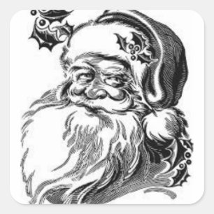 BLACK AND WHITE VINTAGE SANTA WRAPPING SUPPLIES SQUARE STICKER