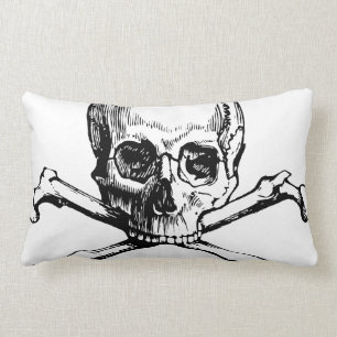 Black and White Vintage Skull and Crossbones Lumbar Pillow
