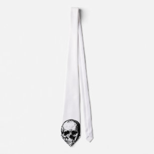 Black and White Vintage Skull Illustration Neck Tie