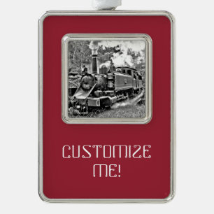 Black and White Vintage Steam Train Engine Christmas Ornament