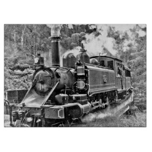 Black and White Vintage Steam Train Engine Cutting Board